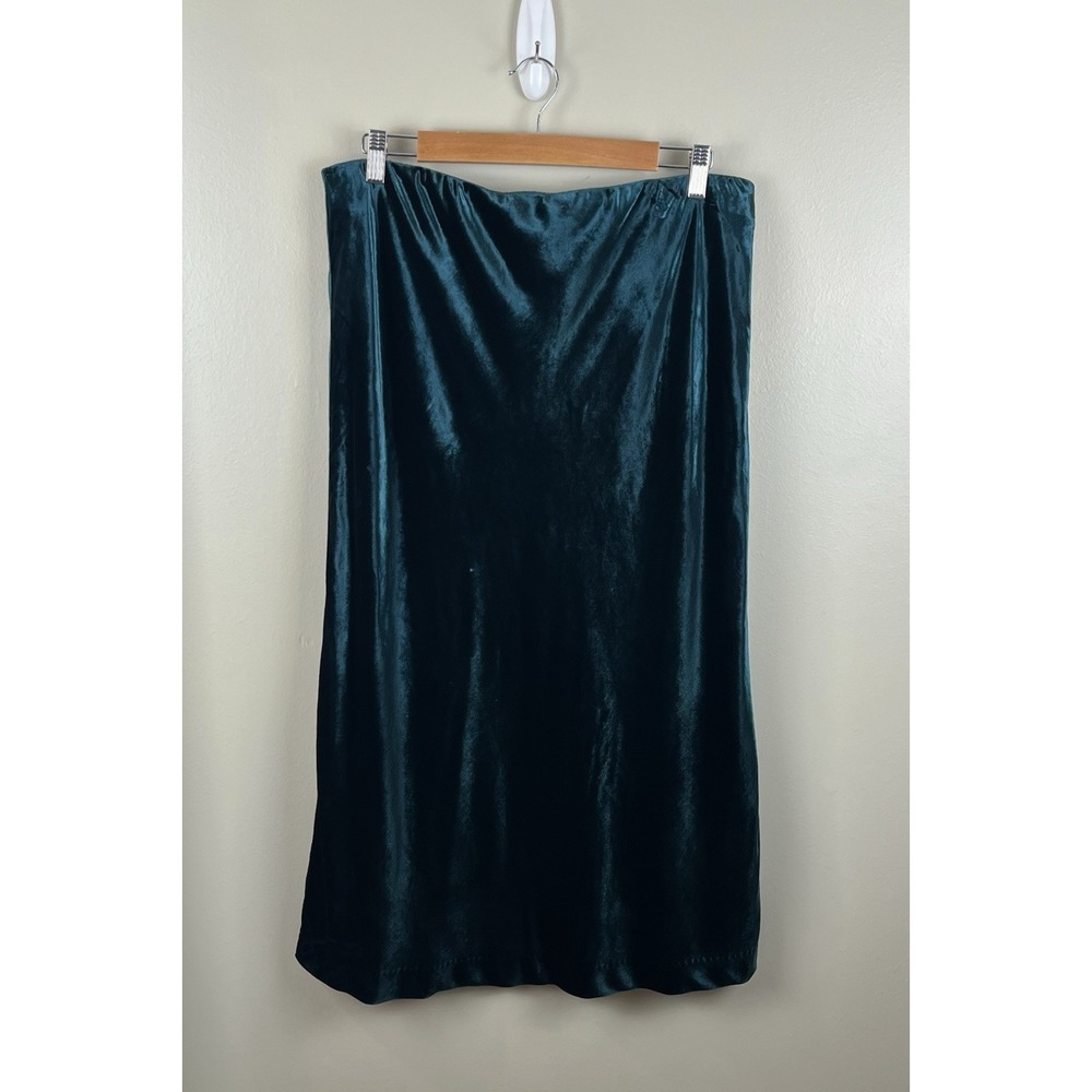 Ann Taylor Velvet Midi Skirt Pull On Emerald Green Formal Event Elegant Size Lg